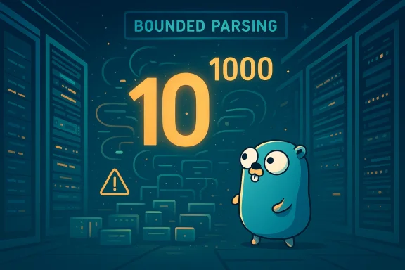 Cartoon blue creature in a server room, staring at a giant 10 and 1000 with a warning sign.