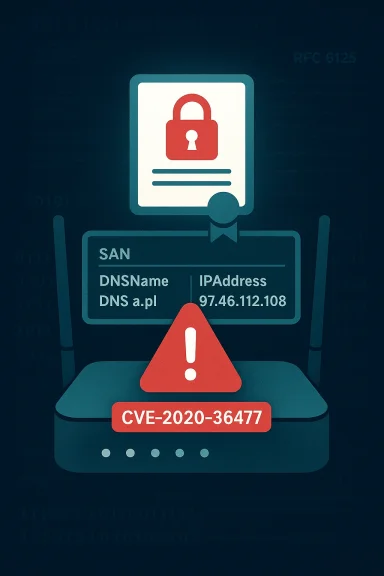CVE-2020-36477 security alert with a lock icon and DNS/IP details.