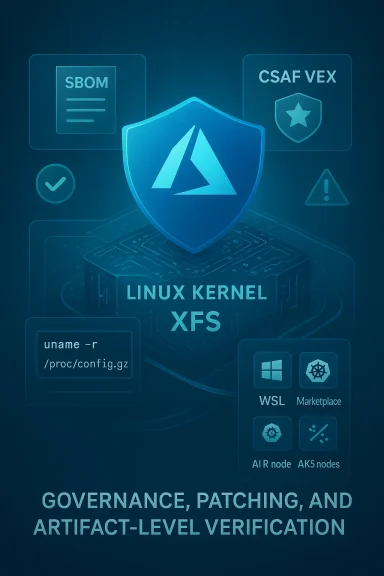 Illustration of Linux kernel XFS with governance, patching, and artifact verification.