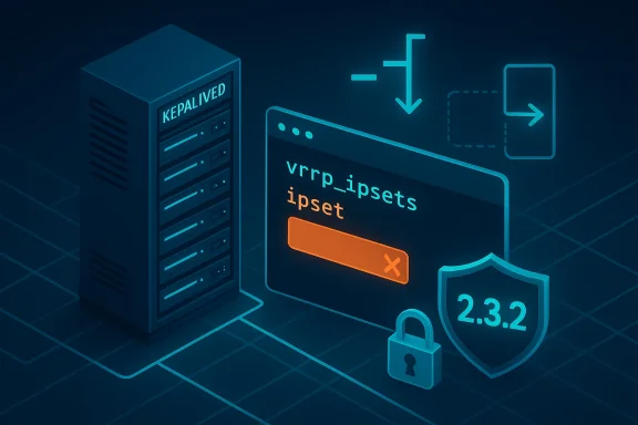 Illustration of a server and monitor displaying ipset, with a shield labeled 2.3.2 and a padlock.