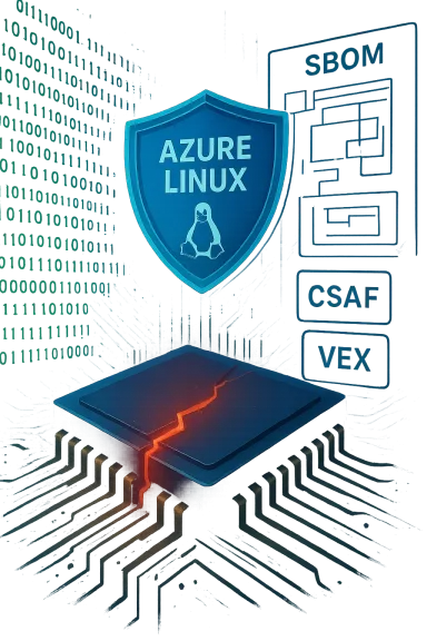 Azure Linux shield above a cracked silicon chip with a glowing red fault.