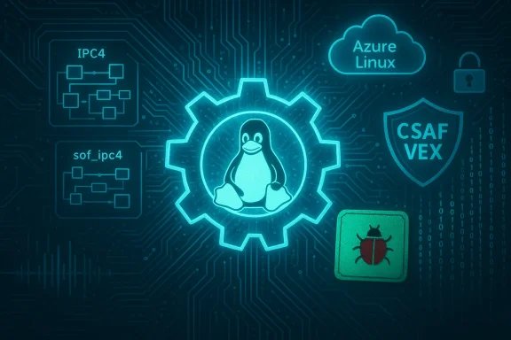 Neon Linux scene with Tux the penguin in a gear, against circuitry and security icons.
