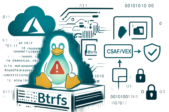 Linux penguin (Tux) sits on a server with a warning symbol in a cloud-security backdrop.
