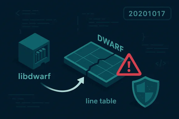 Illustration of a DWARF line-table vulnerability in libdwarf.