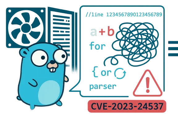 Blue Go gopher beside a code snippet warning about CVE-2023-24537. Blue Go gopher beside a code snippet warning about CVE-2023-24537.