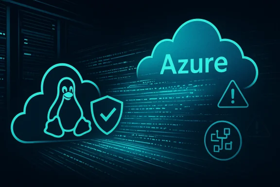 Azure cloud security concept featuring Linux tux and shield icon.