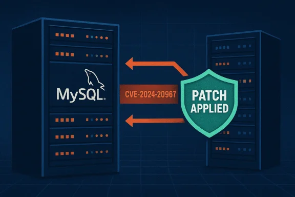 MySQL servers: patch applied for CVE-2024-20967. MySQL servers: patch applied for CVE-2024-20967.