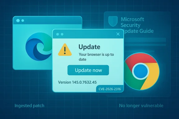 Update alert over Edge and Chrome logos, signaling a security patch.