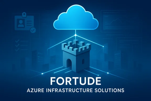 Fortude Azure Infrastructure Solutions: secure cloud infrastructure linked to a fortress.