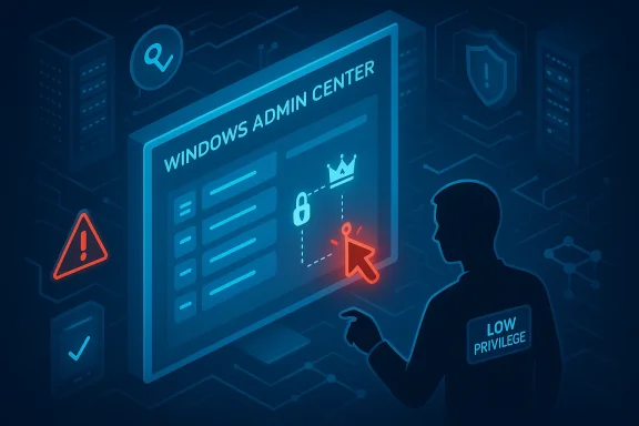 Low-privilege user attempts privilege escalation in Windows Admin Center. Low-privilege user attempts privilege escalation in Windows Admin Center.