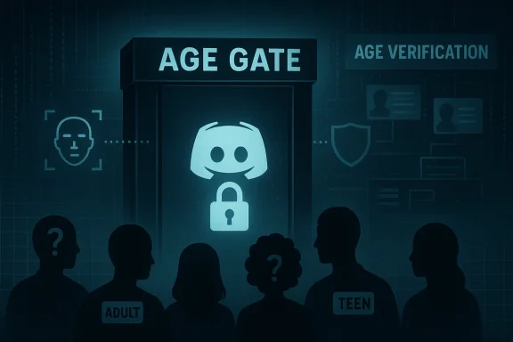 Silhouetted users labeled Adult and Teen stand before a large “AGE GATE” with a padlock.