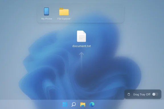 Blue desktop with a central document.txt icon and a bottom app dock.