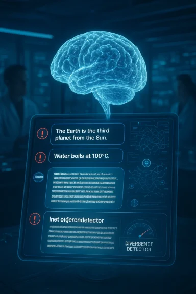 A holographic brain floats above a high-tech control panel in a futuristic lab.