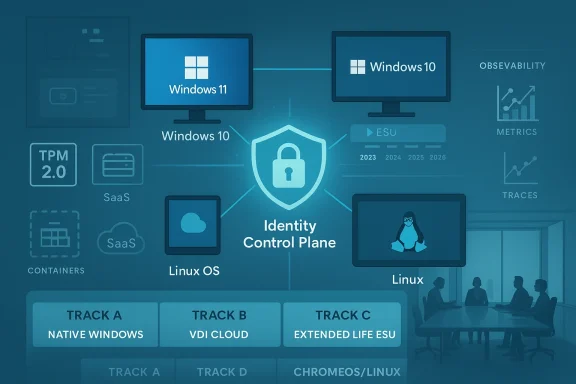 Identity Control Plane diagram connecting Windows, Linux, SaaS, and cloud security.