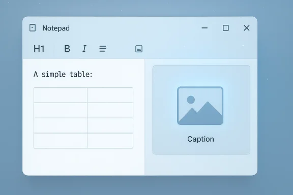 A minimalist Notepad UI showing a simple left table and a right image caption. A minimalist Notepad UI showing a simple left table and a right image caption.