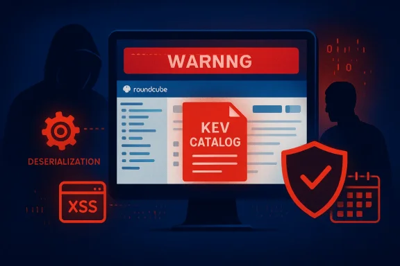 Computer screen shows a WARNING about web app vulnerabilities (deserialization, XSS) and KEV catalog.