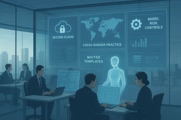 A futuristic office with a translucent holographic assistant presenting data on a glass wall.