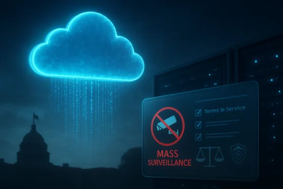 A glowing blue cloud streams data onto server racks, symbolizing mass surveillance. A glowing blue cloud streams data onto server racks, symbolizing mass surveillance.