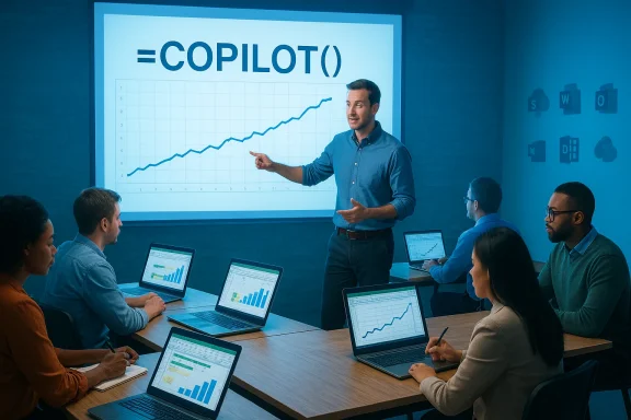 A presenter explains a rising chart to a team during a data-driven meeting.