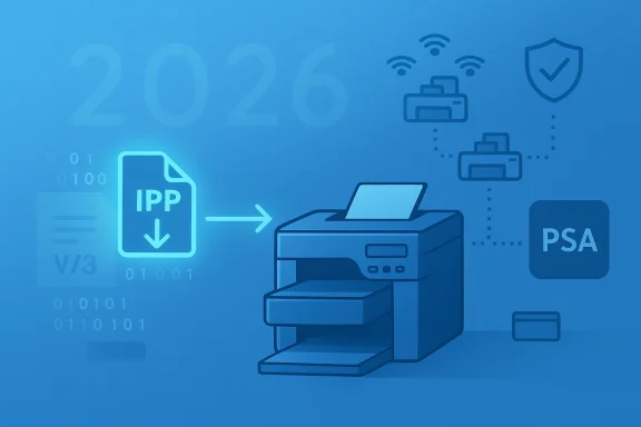 Illustration of an IPP document being printed over a network.
