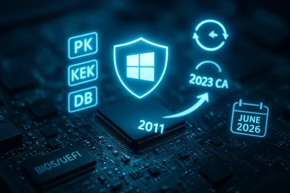 Blue holographic security icons hover above a circuit board, featuring a Windows shield. Blue holographic security icons hover above a circuit board, featuring a Windows shield.