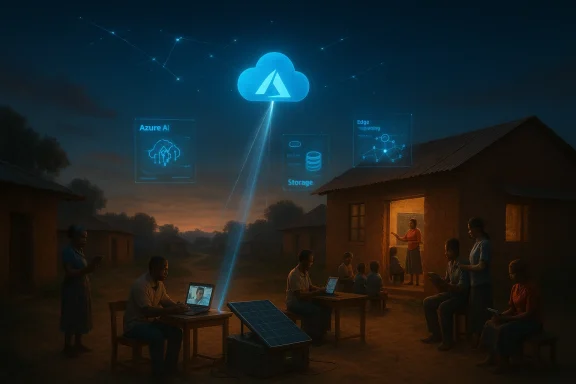 Rural community uses solar-powered devices to access Azure AI services via holographic cloud.