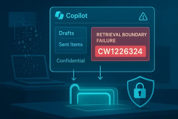 Copilot security dashboard displays a retrieval boundary failure with code CW1226324.