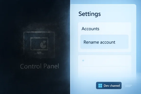 Split-screen: dark Control Panel on left, bright Settings screen on right.