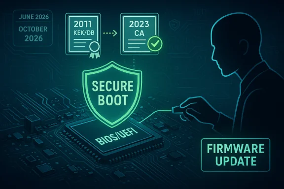 Secure boot shield on a BIOS/UEFI chip amid firmware update and certificates. Secure boot shield on a BIOS/UEFI chip amid firmware update and certificates.