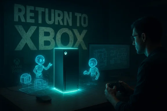 Gamer plays Xbox Series X as glowing holographic avatars surround the console.