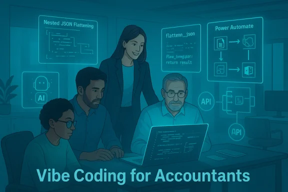 A diverse team collaborates on code at a laptop, surrounded by glowing, holographic screens.