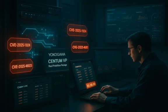 Cybersecurity analyst monitors orange CVE alerts on neon screens in a dark data lab.