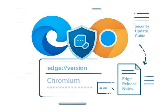 Shield icon between Edge and Chromium logos, symbolizing browser security.