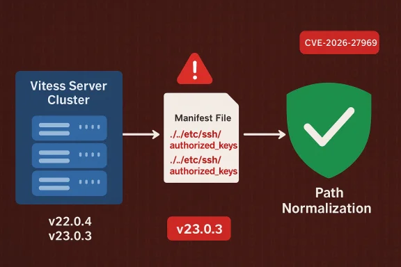 SSH path normalization flaw (CVE-2026-27969) in Vitesse Server Cluster.