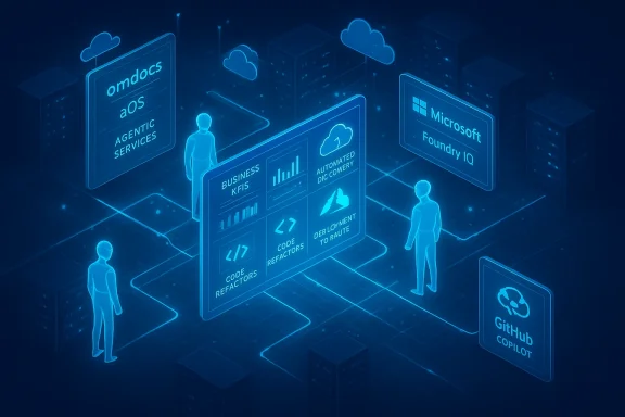 Futuristic blue holographic scene of cloud-based dev tools, code panels, and team avatars.