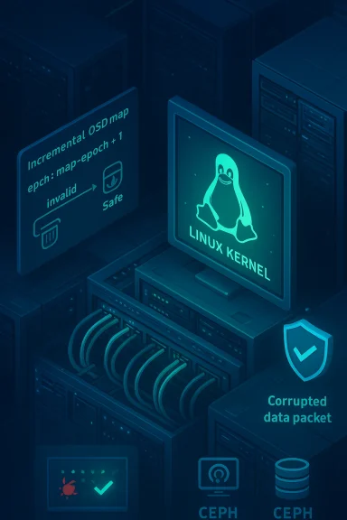 Isometric data center scene featuring the Linux kernel, Ceph logos, and data-integrity warnings. Isometric data center scene featuring the Linux kernel, Ceph logos, and data-integrity warnings.