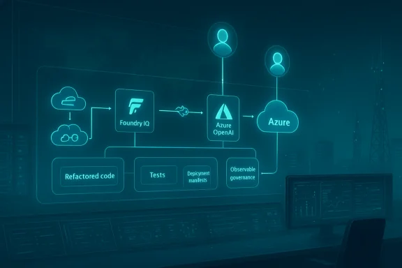 Neon cloud-based AI workflow diagram linking Foundry IQ, Azure OpenAI, and Azure. Neon cloud-based AI workflow diagram linking Foundry IQ, Azure OpenAI, and Azure.