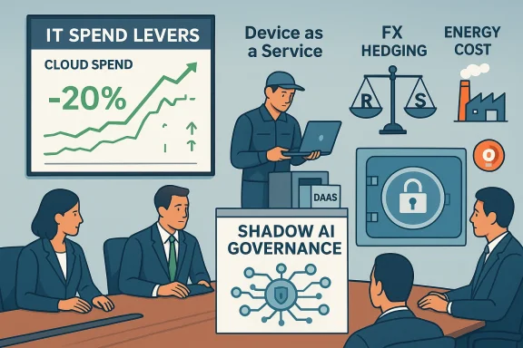 Board meeting on IT spend levers, governance, and shadow AI.
