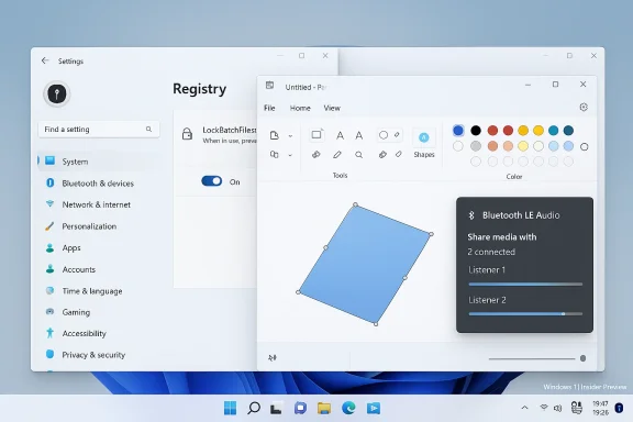 Windows 11 desktop with a Settings (Registry) window and a floating drawing/annotation toolbar.