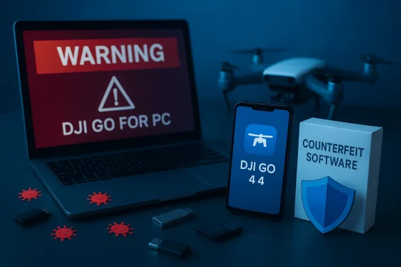 Warning: counterfeit DJI software risks for PC and mobile drone control.