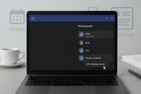 Laptop screen shows a Participants panel with Alice (Organizer), Bob, You, and Charlie (Edited).