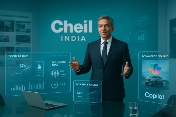 Businessman presents data using holographic screens at Cheil India.
