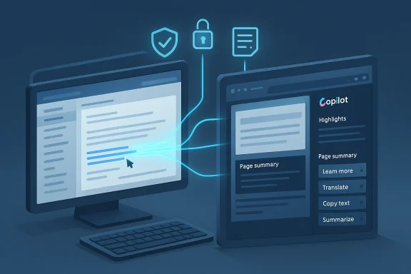Two monitors connected by glowing lines, illustrating secure data transfer with Copilot.