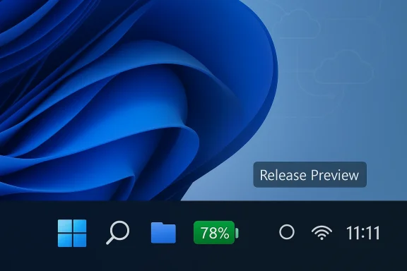 Blue abstract wallpaper with layered curves and a dark taskbar showing Windows icons, battery, and time.