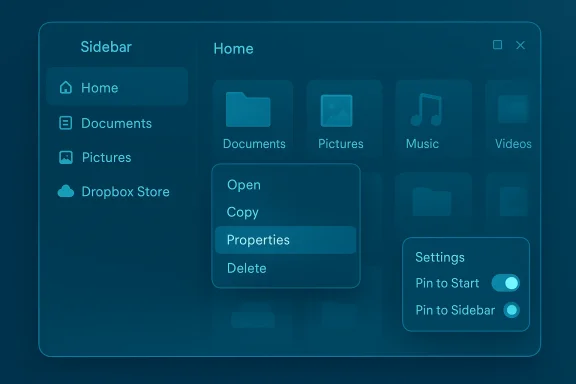 Blue UI mockup of a file explorer with a left sidebar and a grid of folders.