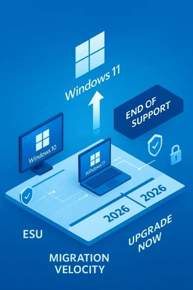 Windows 11 upgrade path showing Windows 10 end of support and migration toward 2026. Windows 11 upgrade path showing Windows 10 end of support and migration toward 2026.
