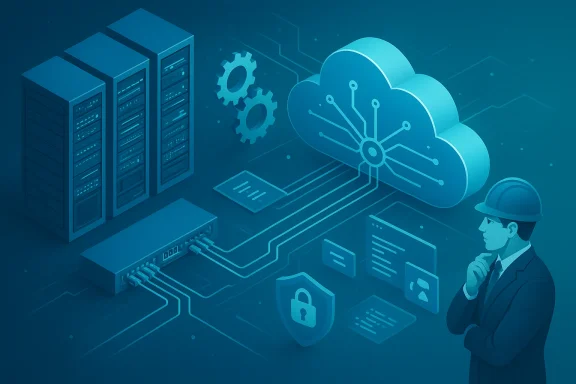 Engineer contemplates cloud computing and cybersecurity in a data center.