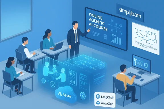 Instructor delivers an online AI course on multi-agent systems to students in a blue classroom.