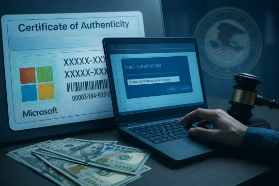 Laptop prompts for a product key beside a Microsoft Certificate of Authenticity and cash. Laptop prompts for a product key beside a Microsoft Certificate of Authenticity and cash.