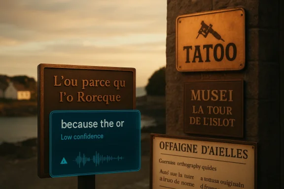 A weathered signpost by the coast at sunset, featuring a TATOO plaque and museum signs on a stone column.